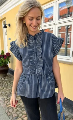 Say INA Copenhagen Top - Freya - Denim Blue Pinstripe
