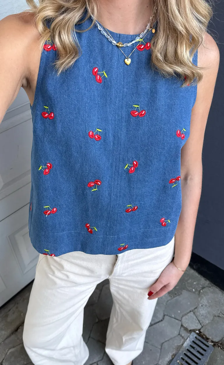 Say INA Copenhagen Top - Naja - Denim Blue w. Cherries