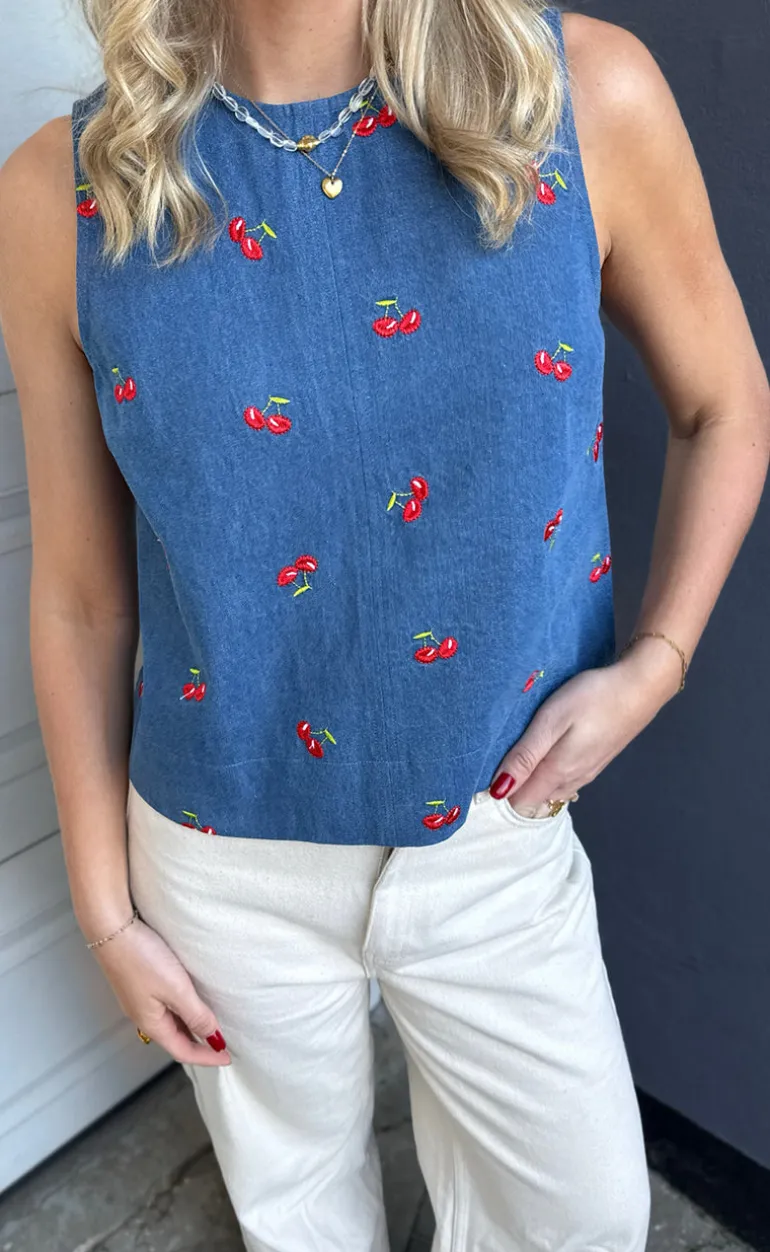 Say INA Copenhagen Top - Naja - Denim Blue w. Cherries