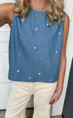 Say INA Copenhagen Top - Naja - Denim Blue W. Flowers