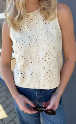 Say INA Copenhagen Top - Naja - Off White Denim W. Embroidery