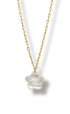 Smykkeli Copenhagen Halskæde - White Flower - Gold Colour