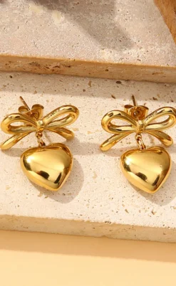 Smykkeli Copenhagen Øreringe - Heart Bow - Gold Colour